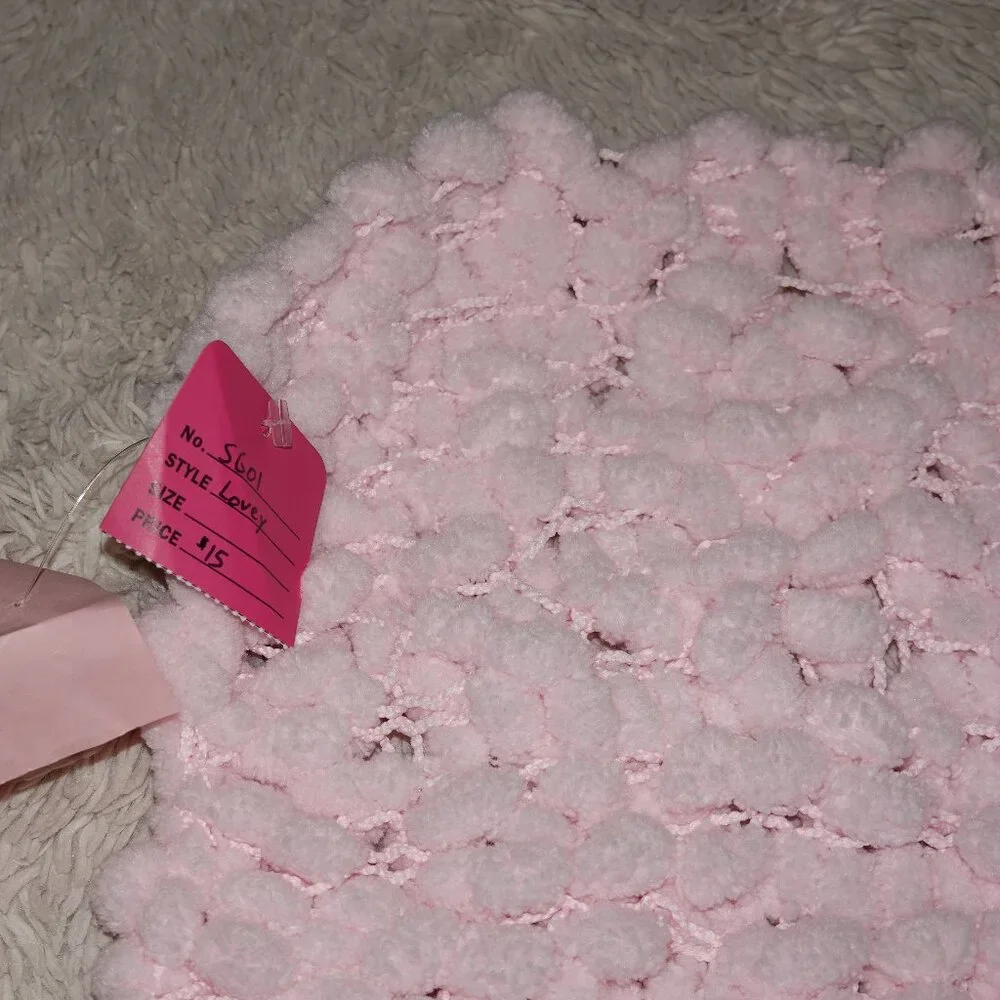 Pastel Pink Soft Bunny Tail Lovey Blanket for Kids and Children 12